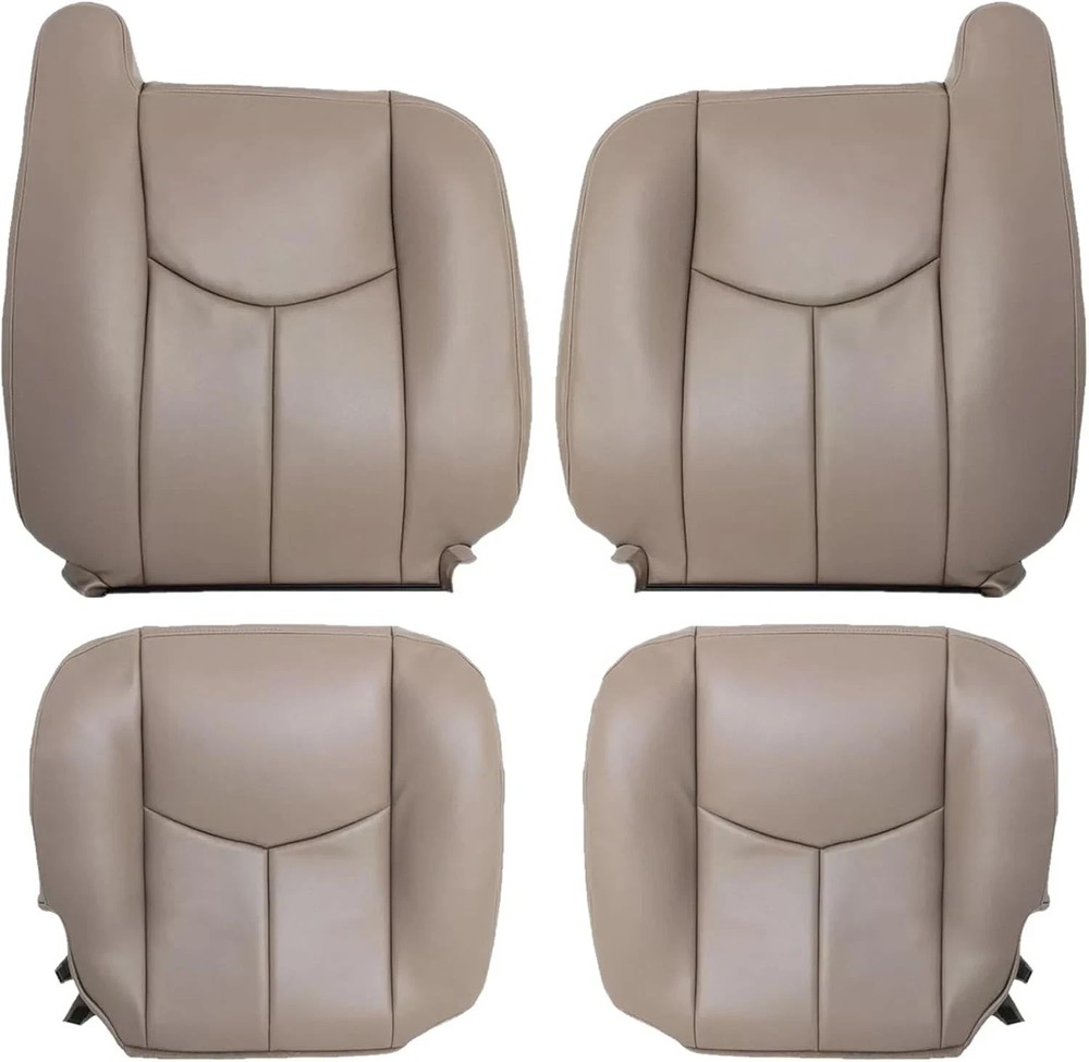Tan 522 Leather Seat Cover Set Front Bottom & Lean Back Fit Silverado Sierra