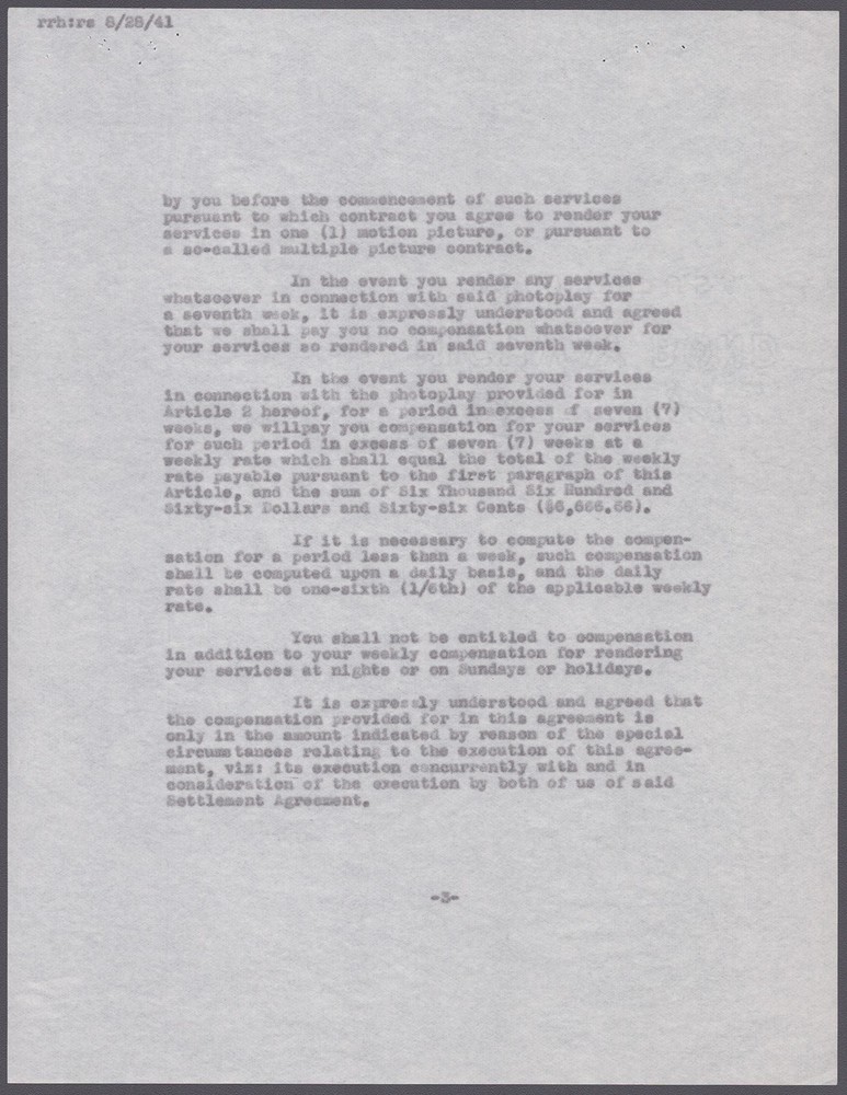 LOUIS HAYWARD - CONTRACT SIGNED 08/25/1941