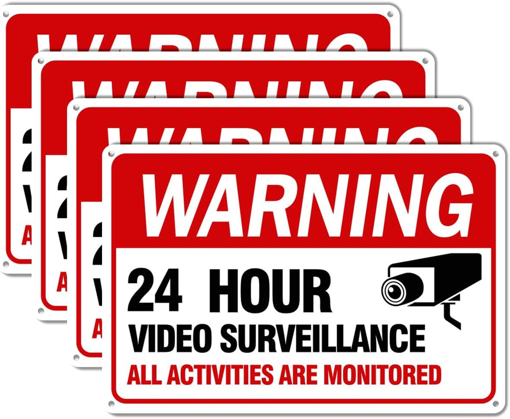 Security Camera Signs 4 Pack 12x8 Reflective Aluminum Video Surveillance Warning