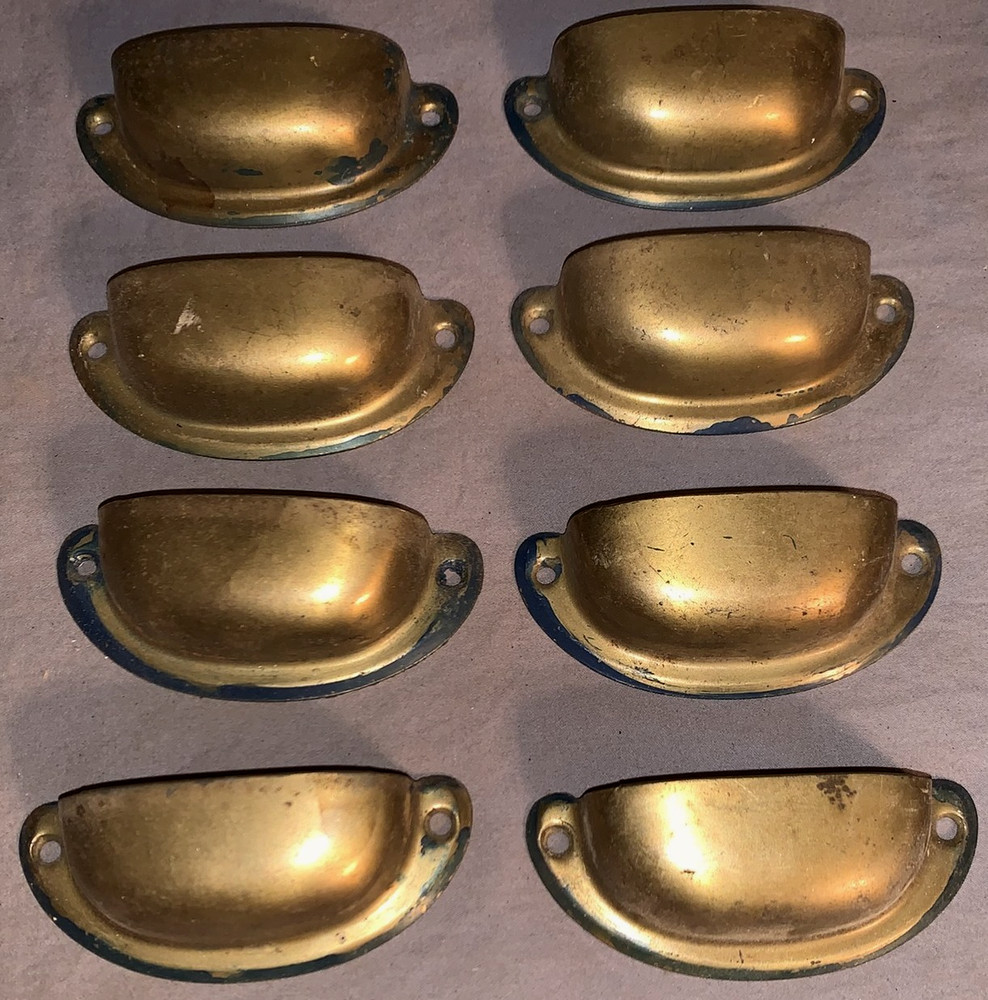 Great Set  8  Antique  Brass Finish  Metal  Bin Cabinet  Pulls