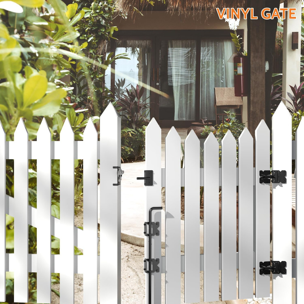 Self-Closing Double Gate Fence Hardware with Hinges, Latch & Drop Rod