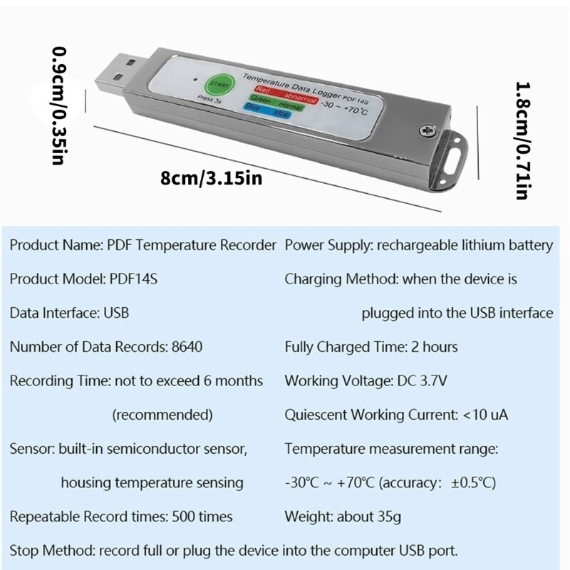 PDF Temperature Data Logger 8640 Points PDF Temperature Logger for Cold Chain