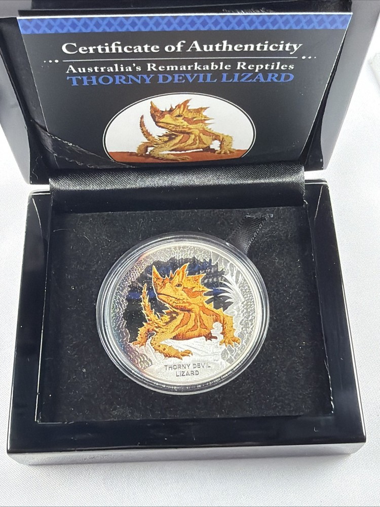 2014 Tuvalu Thorny Devil Lizard $1 1oz Silver Proof Coloured Coin - Case & COA