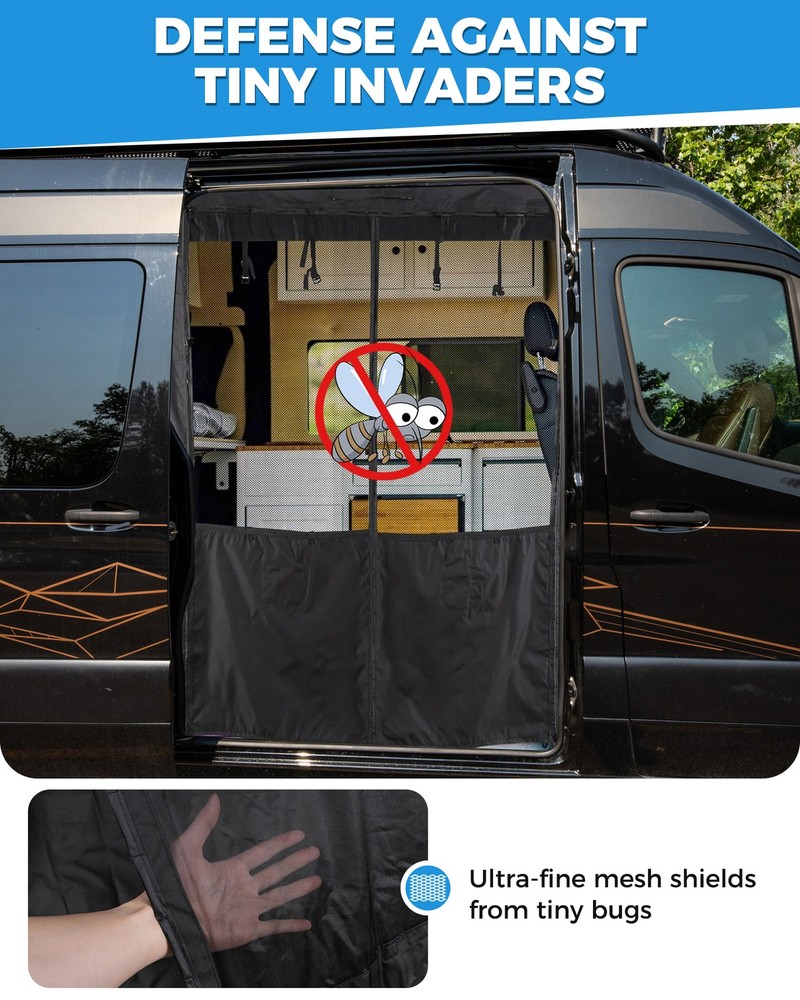 Van Bug Screen w/Privacy Panel Fit Mercedes Sprinter 2007-ON High Roof Side Door