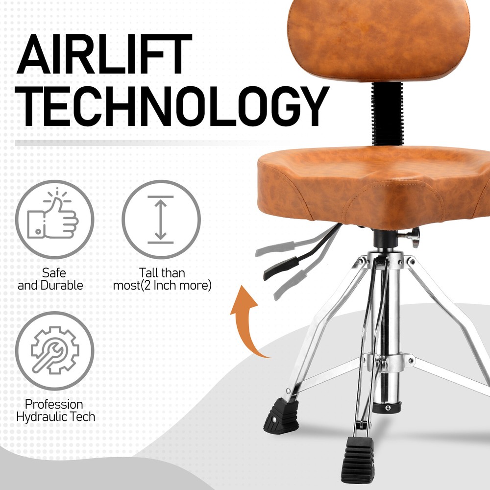 Drum Throne with Backrest, Hydraulic Drum Stool Adjustable Height for Drummers