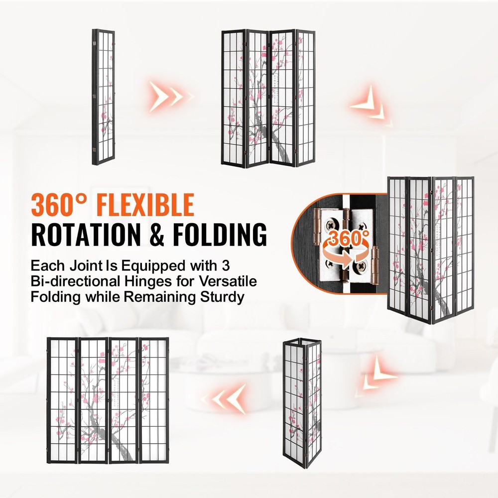 Foldable Wood Privacy Screen 4 Panel, 64in Height, Grid Design Elegance