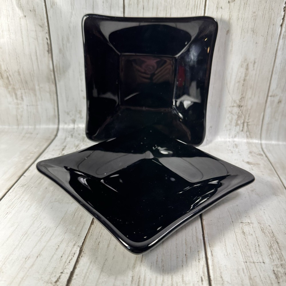 Crate & Barrel Abby Appetizer Dish Plates Black Weave Effect Underside 5 1/2"