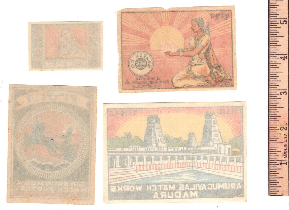 4 Old Match Box Labels India Assortment Lot #2