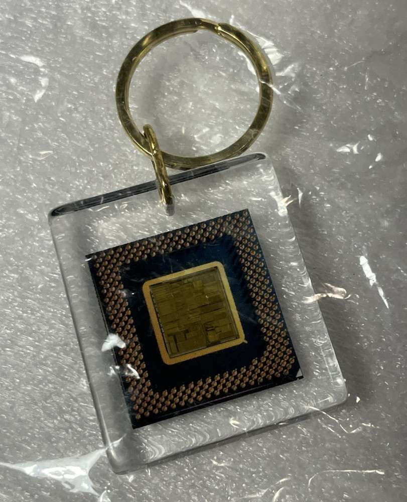 VTG Intel Inside Pentium Processor Keychain with CPU Chip Lucite Acrylic 90s NOS