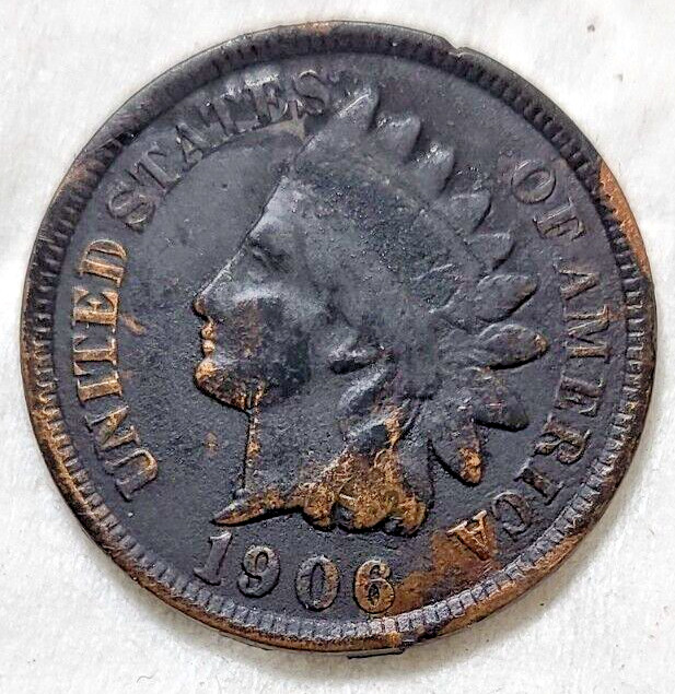 1906 Indian Head Cent With Large Die Crack On Reverse