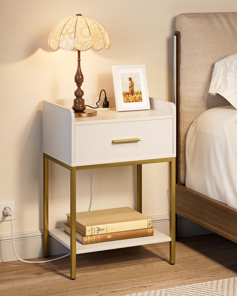 Nightstand,3-Tier Modern Night Stand,Bedside Table W/ Storage Drawer &
