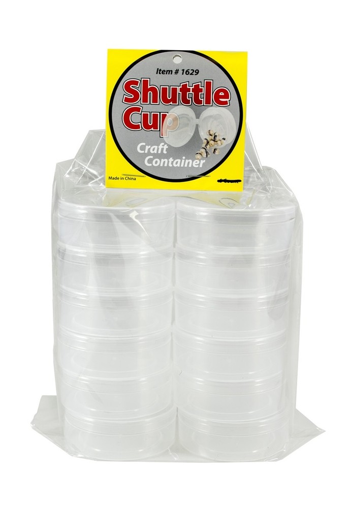 12 Count - Clear Divided Plastic Round Containers w/ Attached Lids - Shuttle Cup