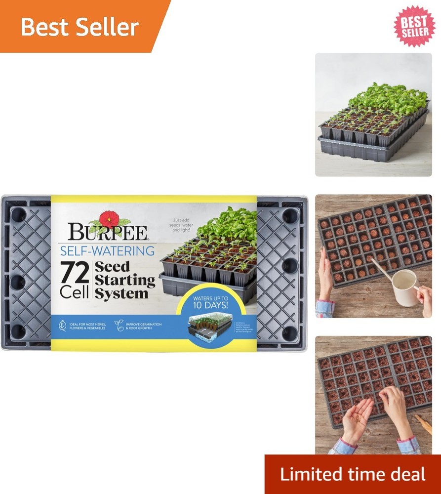 Space-Efficient 72 Cell Seed Starter Tray with Self-Watering System & Dome Cover