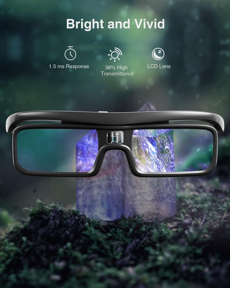 AWOL VISION DLP Link 3D Glasses, Rechargeable Active Shutter 1 Pack, Black
