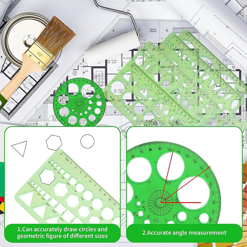 5pc Circle Oval Drawing Template Plastic Geometry Stencil Ruler for Office Schoo