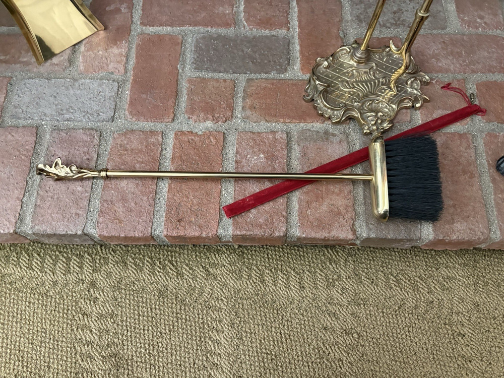 Solid Brass Ornate Fireplace 3 Piece Set