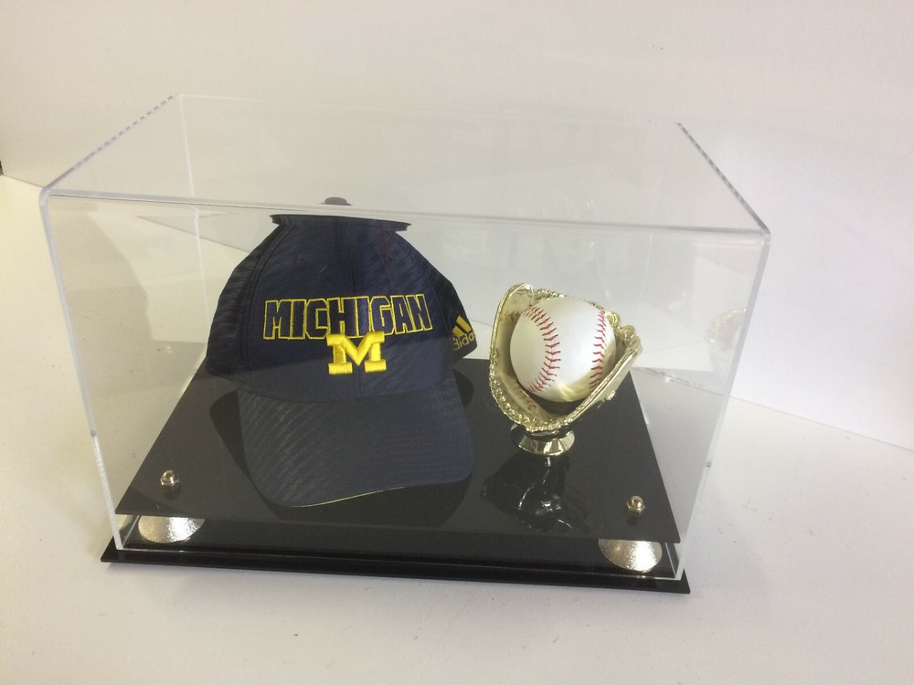 Baseball and Cap Acrylic Display Case with Two Tier Base