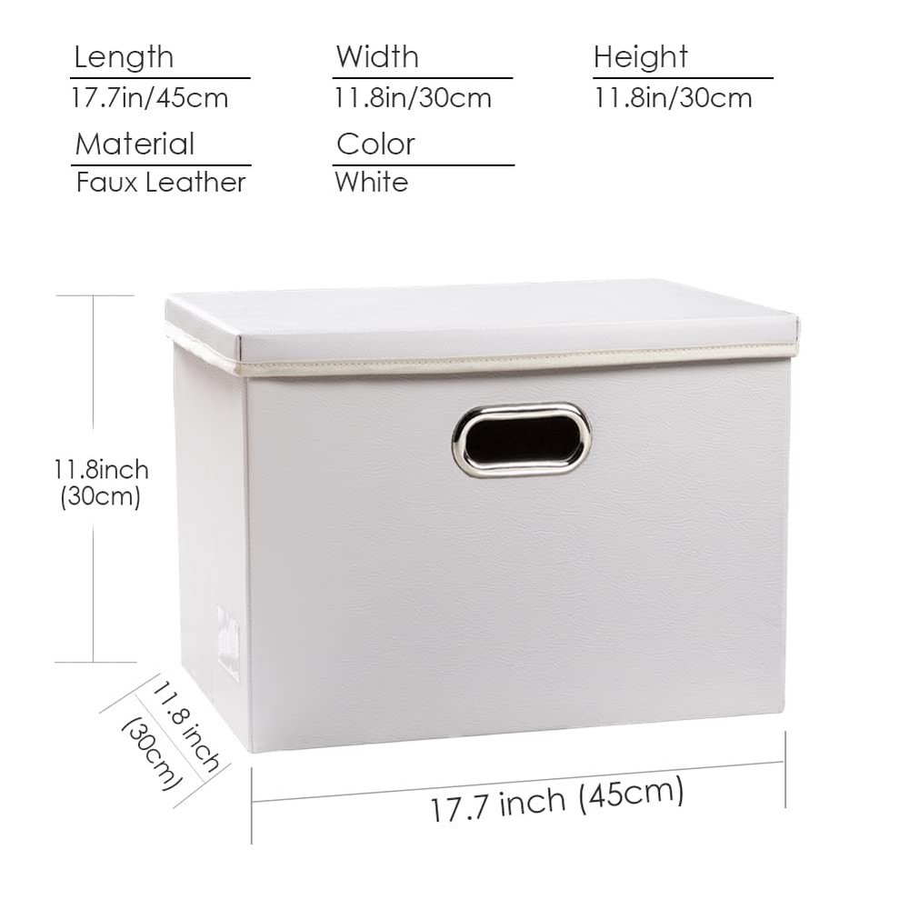 Large Stackable Storage Bins with Lids [3-Pack] Leather Fabric Foldable Stora...