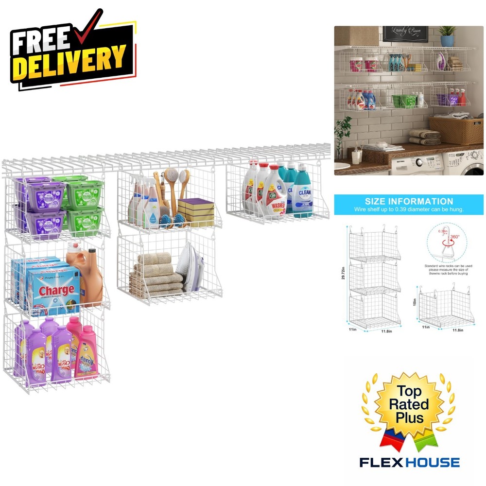 Space-Saving Laundry Organizer with 360° Rotating Hooks - 3-Tier Metal Baskets