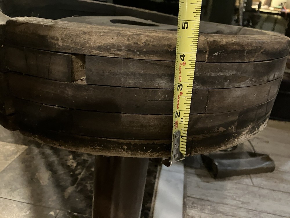 18" Antique Primitive Steampunk Industrial Solid Wood Flat Pulley Wheel