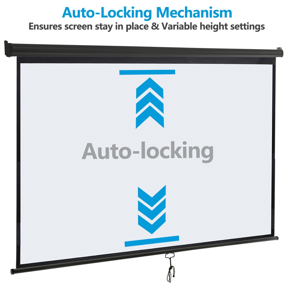 Projector Screen 100" 16:9 HD Portable Manual Pull Down Projection Screen Black