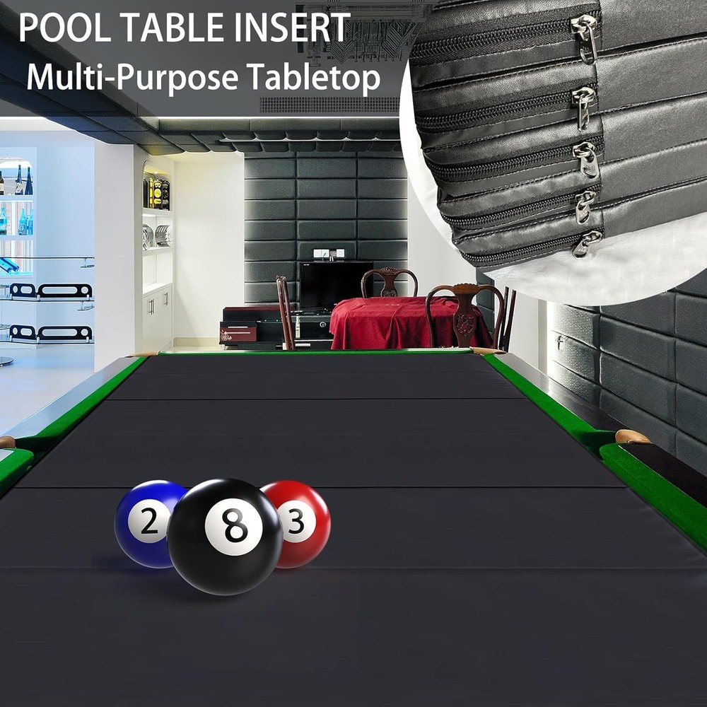 8ft Pool Table Insert - Convertible Foldable Top Transforms to Dining & Game Tab