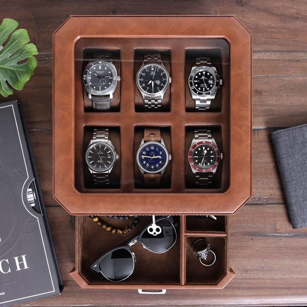 Modern Leather Watch Display Case - Drawer Organizer