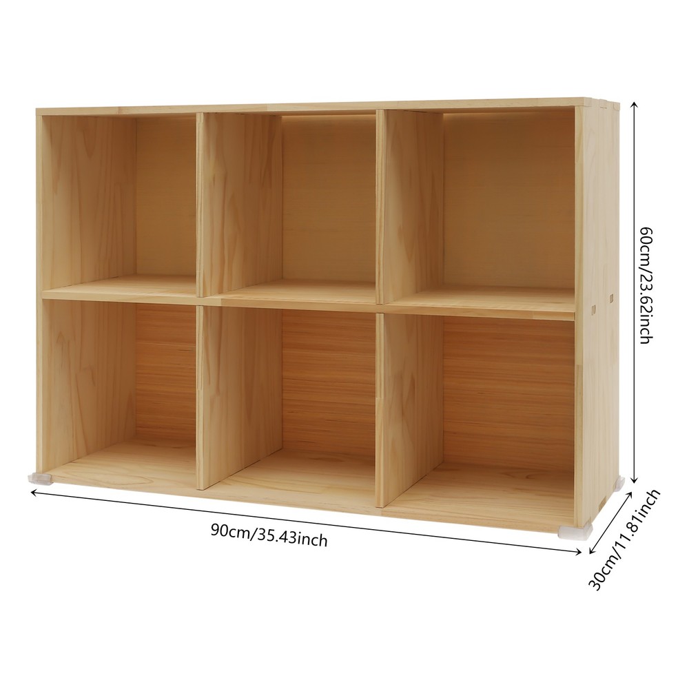 6 Cube Storage Organizer Solid Wooden Bookcase Display 2 Tier Shelving Bookshelf