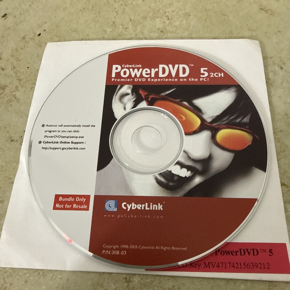 Cyberlink PowerDVD 5 XP CD-ROM for Windows PC XP / 98se / 2000 + CD Key