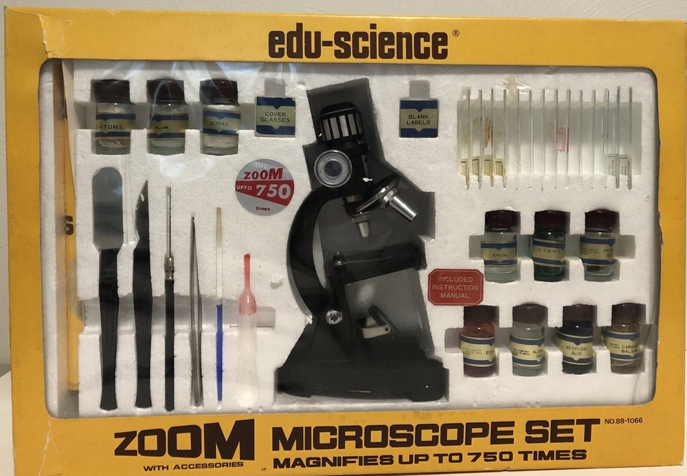 Vintage Edu-Science ZOOM Microscope Set w/ Accessories 750 X