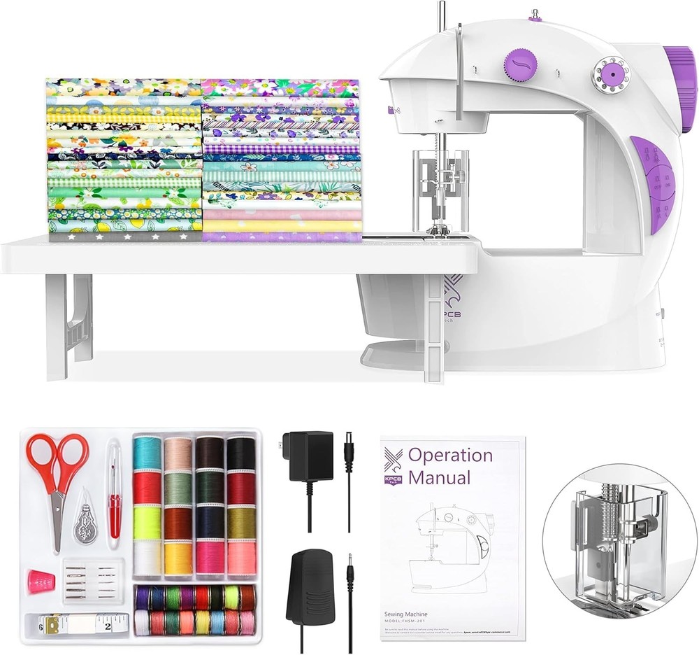 Beginner Sewing Machine with Safety Features & Fabric Bundles
