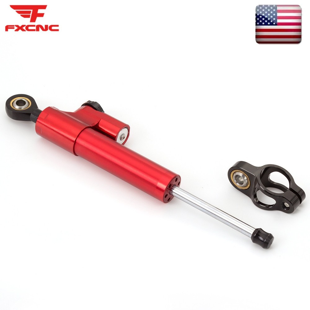 255MM Motorcycle Universal CNC Adjustable Steering Damper Stabilizer Safety Red