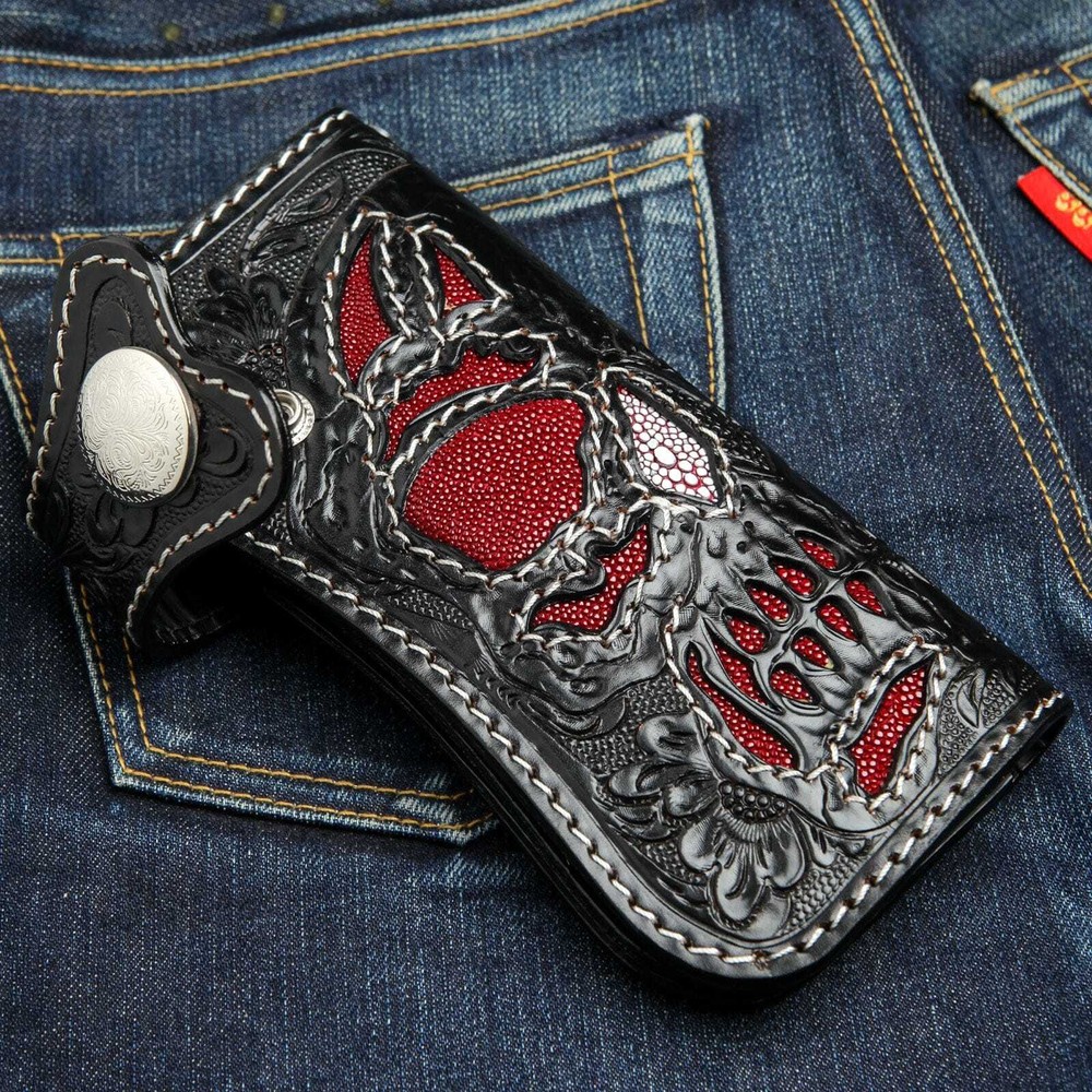 Black Phantom Genuine Leather Chain Wallets