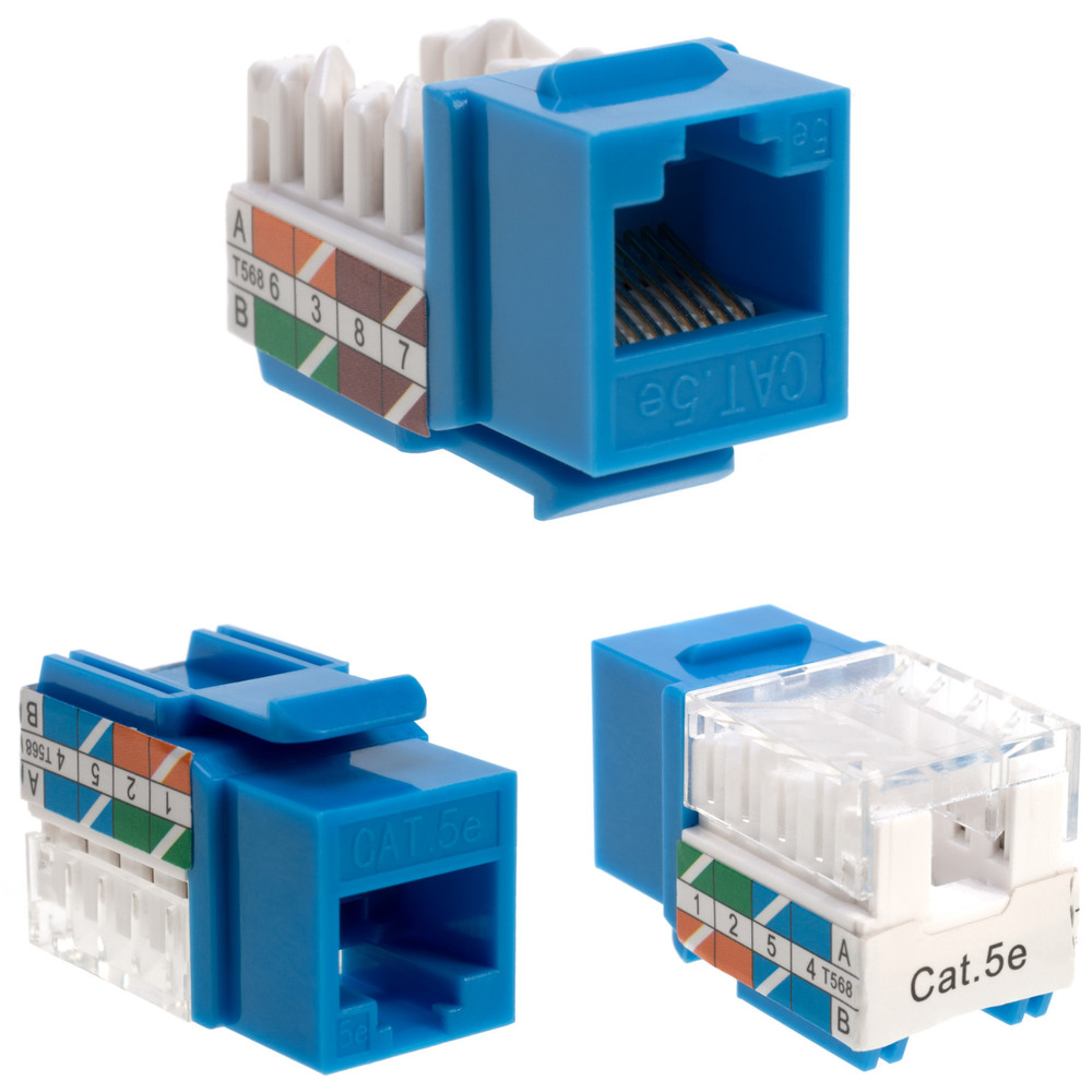 40 Pack Cat5e 45° Angled Keystone Jack 110 Punchdown 8P8C Blue Network Ethernet