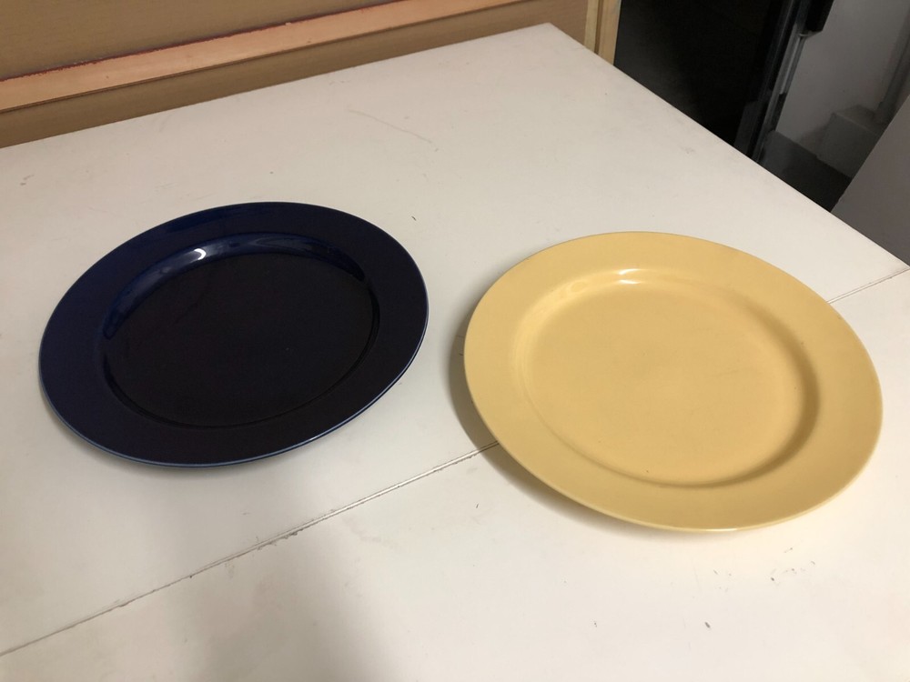 PAIR OF LARGE COLORED CERAMIC DISHES MINT