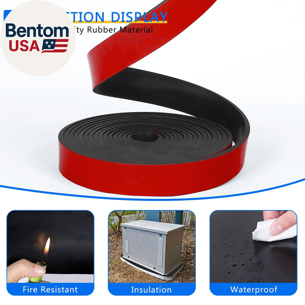 Adhesive Solid Rubber Strips, 1" Wide X 1/16" Thick X 180" Long Self Stick Black