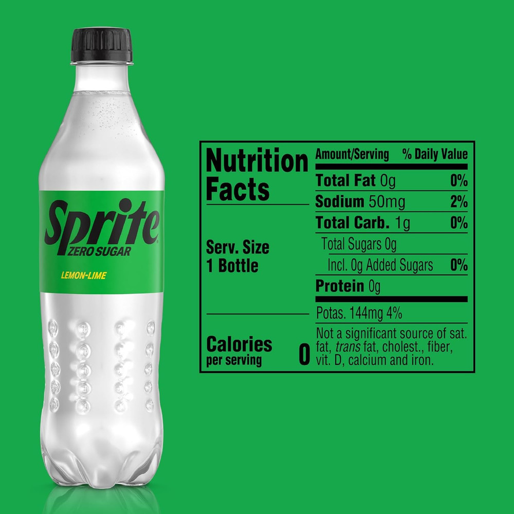 Sprite Zero Sugar Lemon Lime Diet Soda Pop Soft Drinks, 16.9 Fl Oz, 12 Pack