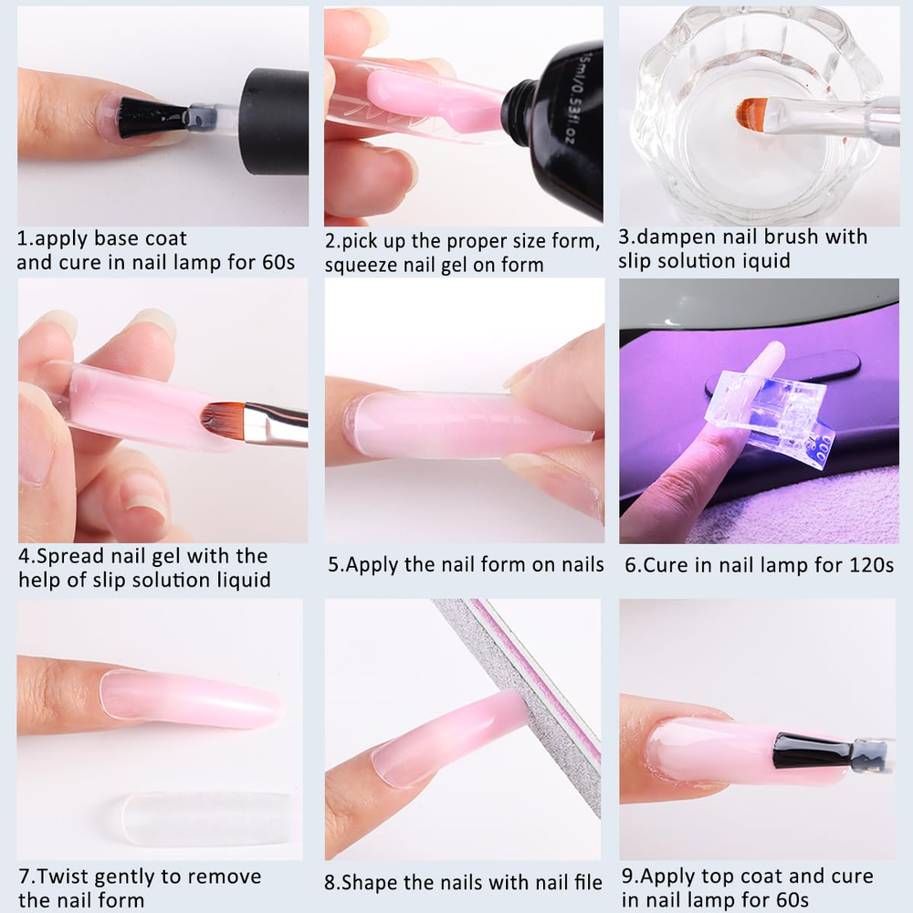 Poly Extension Gel Nail Kit Builder, with Slip Solution Dual Nail Forms,Home Set