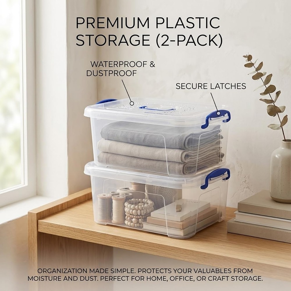 9 Quart Clear Storage Latch Bins with Lids/Handle, Plastic Clear Stackable , ...