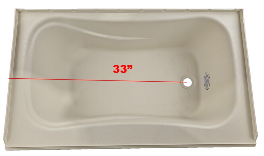 RV Bath Tub 40" x 24" Parchment Right Drain Trailer Camper Wash Bath Room Shower