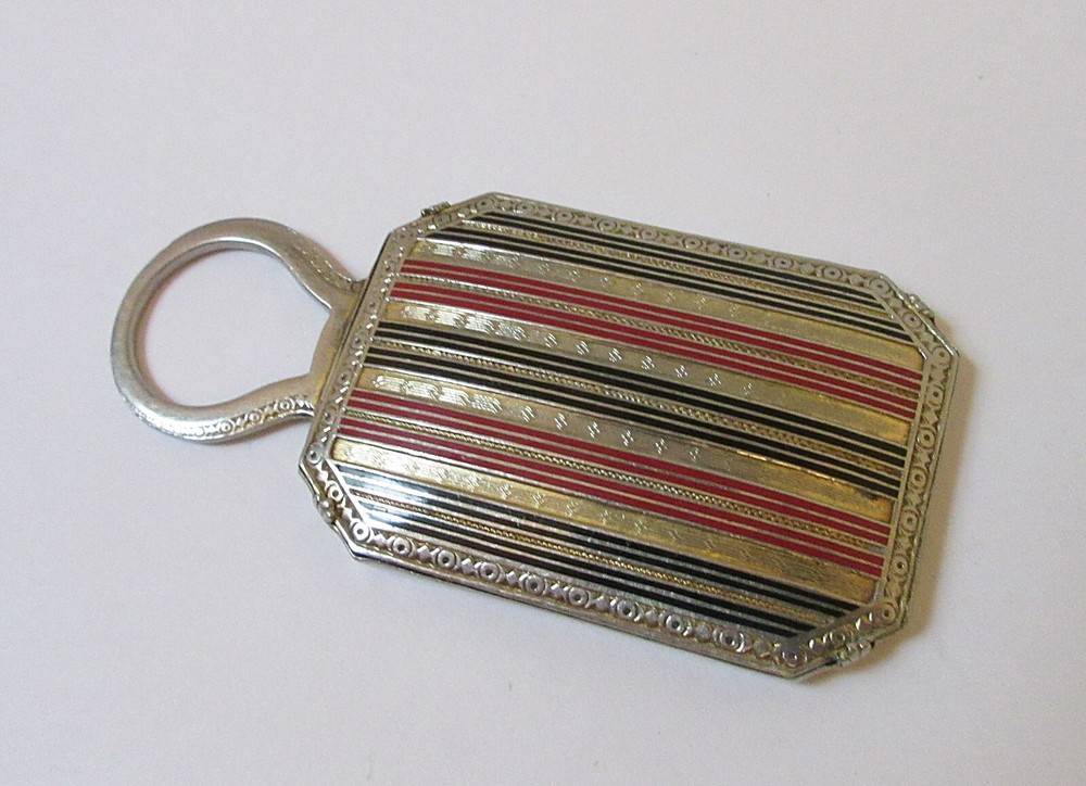 Antique Chatelaine Mirror Striped Enamel Finger Ring