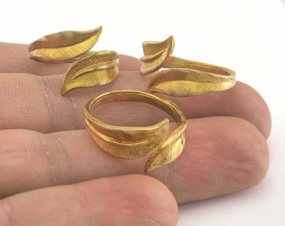Leaf Adjustable Ring Raw brass (17mm 7US inner size - Adjustable ) Oz3436