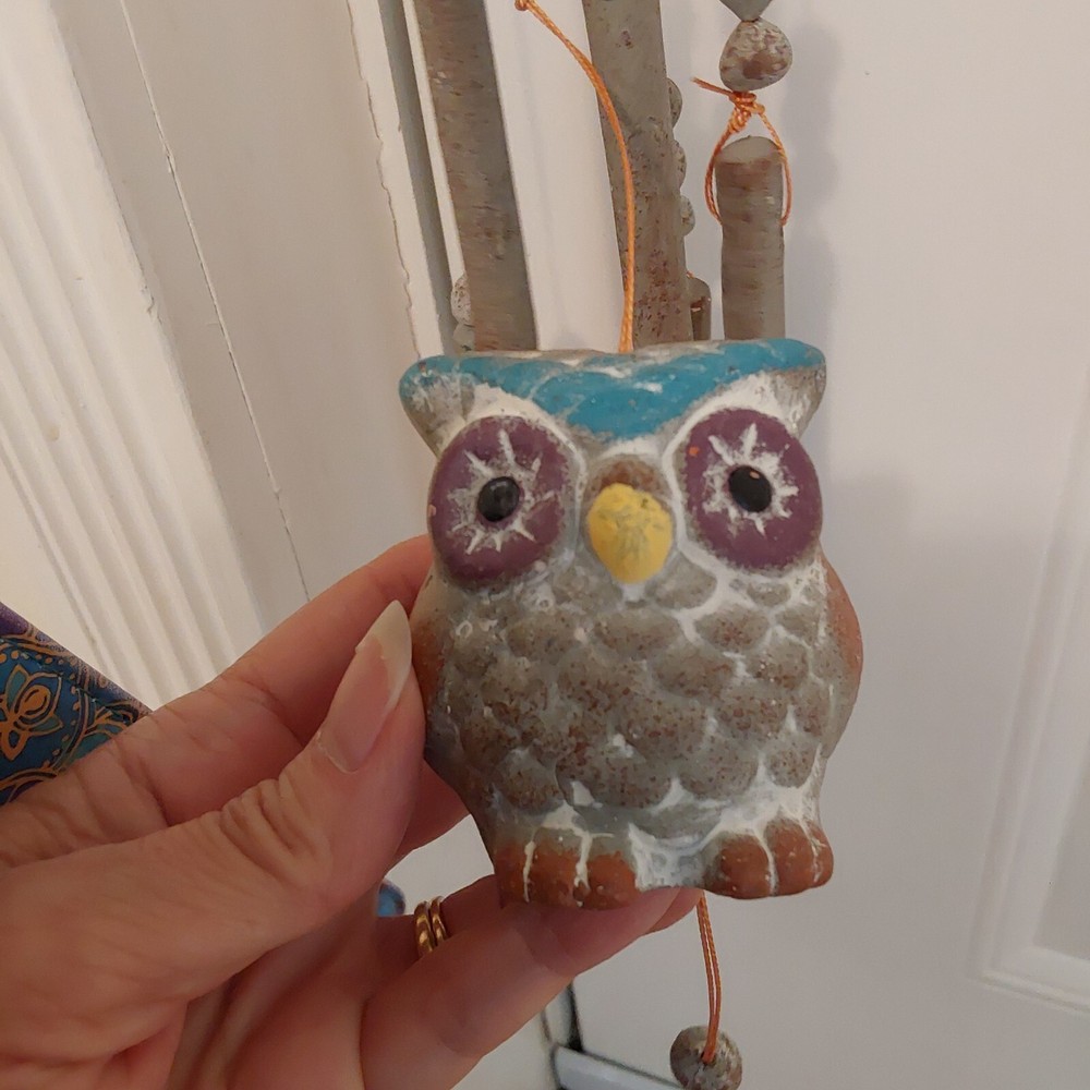 Terracotta Wind Chime & Decorative Hanging Owls. Open box
