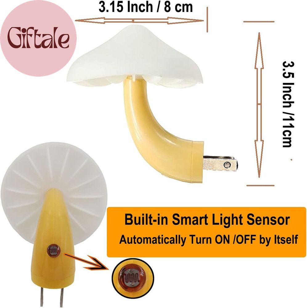 2 Pack LED Cute Mushroom Night Light Plug into Wall Lamp 7-Color Changing Sensor