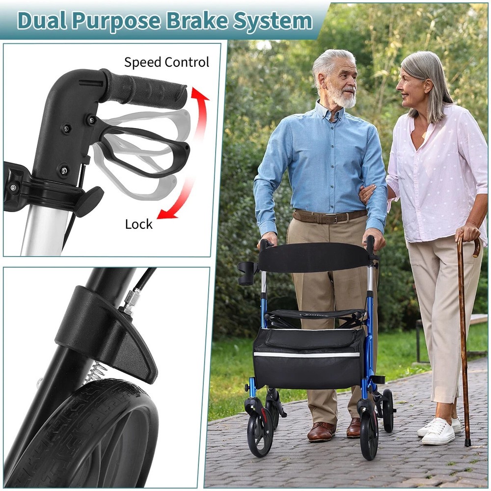 Premium Rollator Walker for Seniors Adjustable Height Aluminum CA8876L-KD