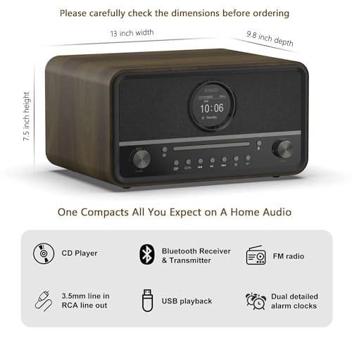 Compact Radio CD Player with Speakers, Art-Deco Bluetooth Stereo Shelf System