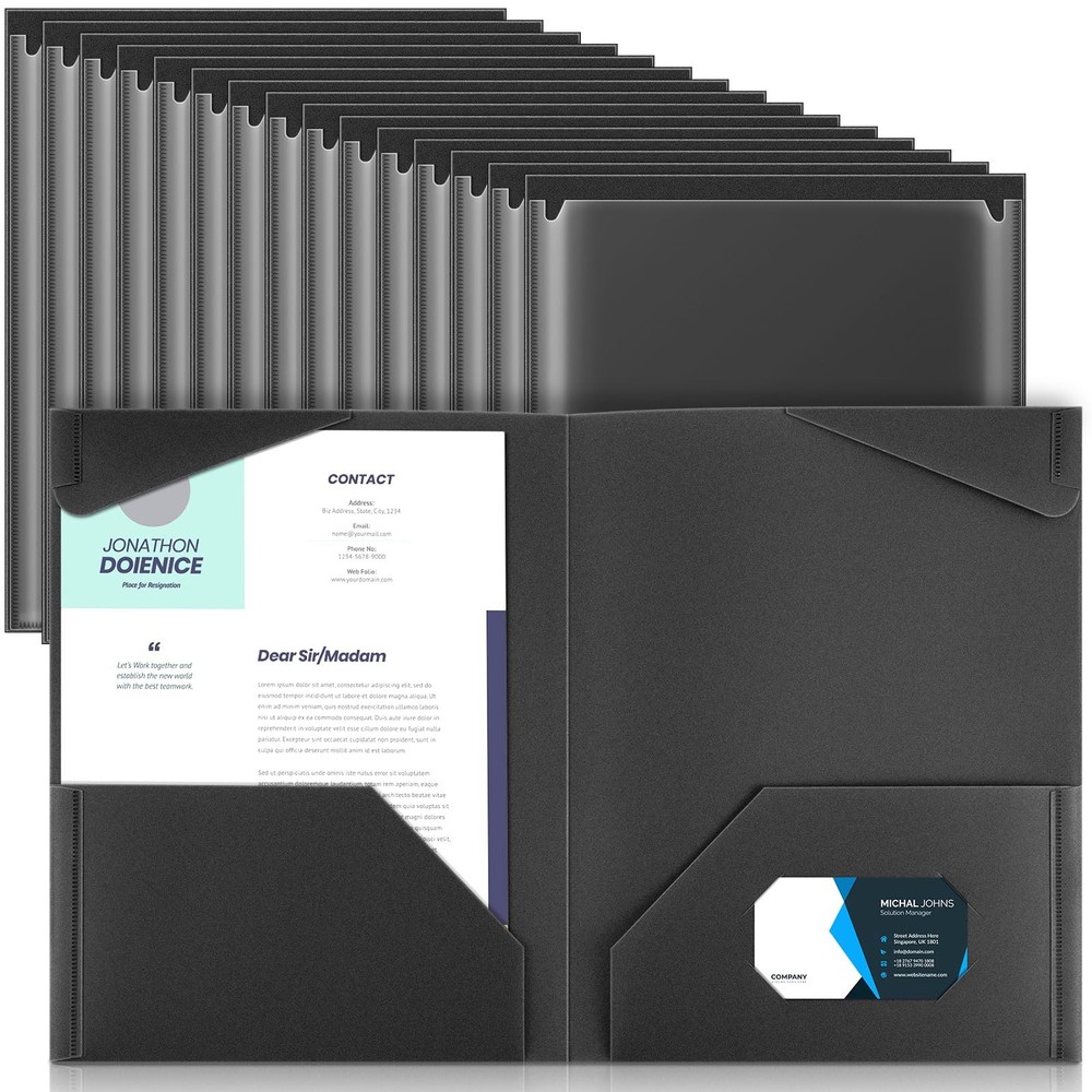 Henoyso 36 Pack Black Plastic Folders with Clear Front Pockets Heavy