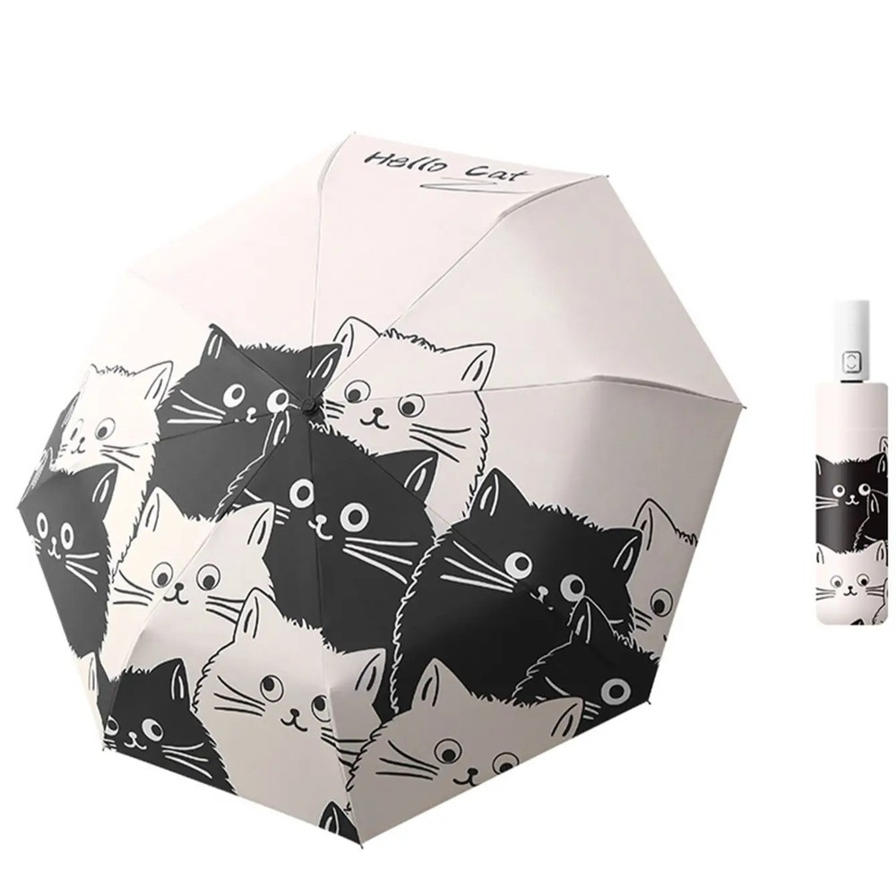 Umbrella Automatic Sunscreen Black Coating Cute Cat Three-Folding Umbrella