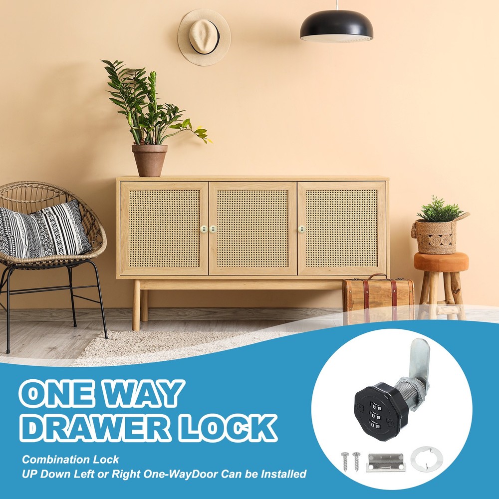 2Pcs 1-3/16" Combination Cabinet Cam Lock Cylinder Password Coded Lock Black