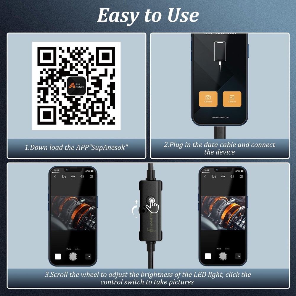 Endoscope Camera with Light, 1920P HD Borescope with 8 Adjustable LED Lights,...